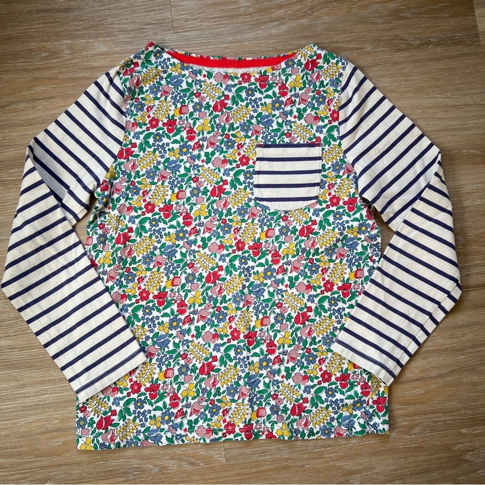 Mini Boden Floral Stripe Long Sleeve Top Girls 9-10Y cotton top - Picture 1 of 6
